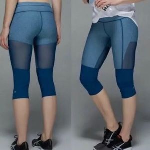 Lululemon Athletica Training Tough Mesh Panel Crop Leggings Poseidon Blue